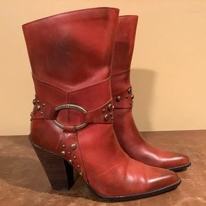 Harley-Davidson Vintage Burnt Orange Leather Heeled Boots size 7